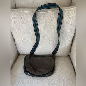 Anthropologie Green Leather and Suede Crossbody Bag with 3 Straps